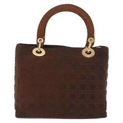 Christian Dior Canage Lady Dior Hand Bag Nylon Brown Gold Auth