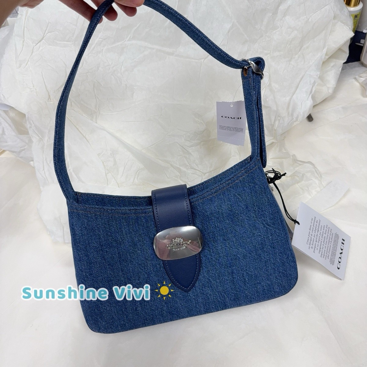 NWT Coach Eliza Shoulder Bag In Signature Denim CAK45 Silver