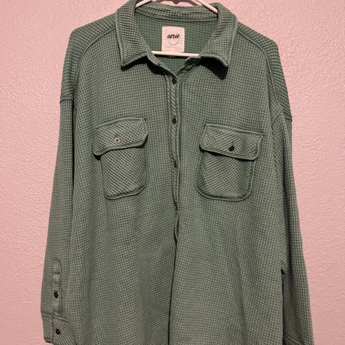 Aerie Oversized Lumber Jane Outdoors Slouchy Comfy Rugged Waffle-Knit Shirt Sz L - Imagen 8 de 9