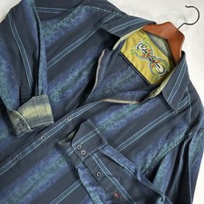 Robert Graham Shirt Men Large Blue Paisley Flip Cuff Classic Fit Button Up