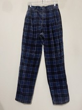 Vintage Land  s End Women  s Pleated Corduroy Plaid Pants Retro Boho Hipster