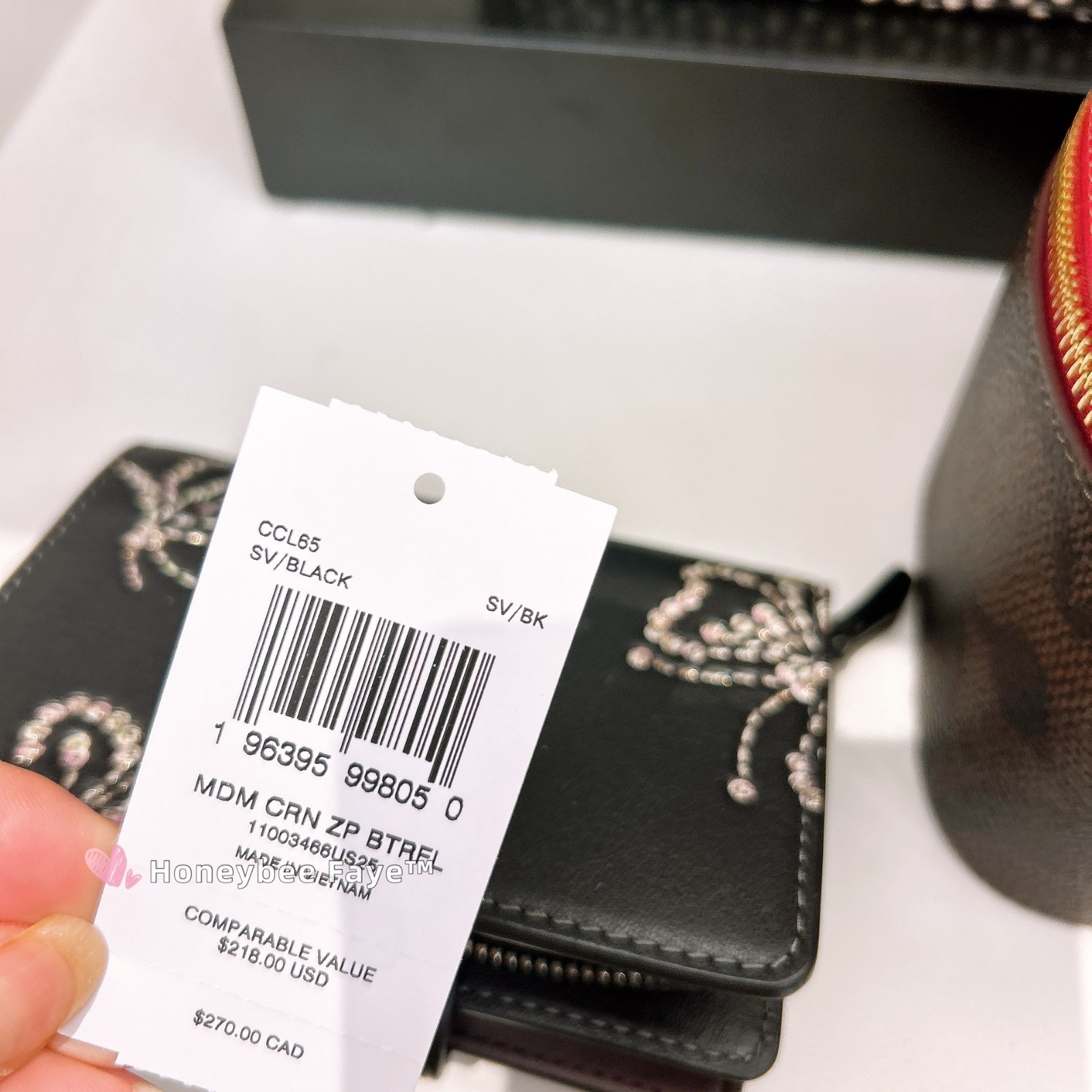 NWT Coach Medium Corner Zip Wallet with Butterfly Print CCL65 Silver/Black