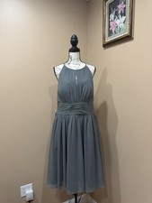 Azazie “Siobhan” Steel Grey A-Line Chiffon Dress Size A14 NWT