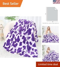 Purple Throw Blanket Cow Print Fleece Bedding Couch Room Decor Gift 50x60