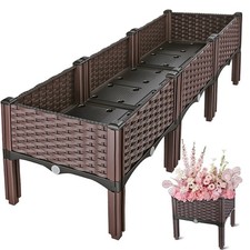 Raised Garden Bed Plastic Planter Box w/ Self-Watering Elevated Design