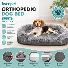 iWeepet Orthopedic Dog Bed XL Gray Washable Plush Calming Pet Bed Non-Slip