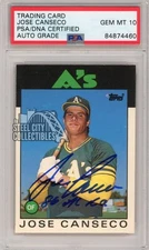 Jose Canseco 1986 Topps Traded "86 AL ROY" Autograph Rookie Card #20T PSA/DNA 10