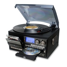 10-in-1 Bluetooth Record Player Turntable CD Cassette Radio USB Black
