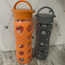 Life Factory GLASS Water Bottles Set of 2 14oz 20oz