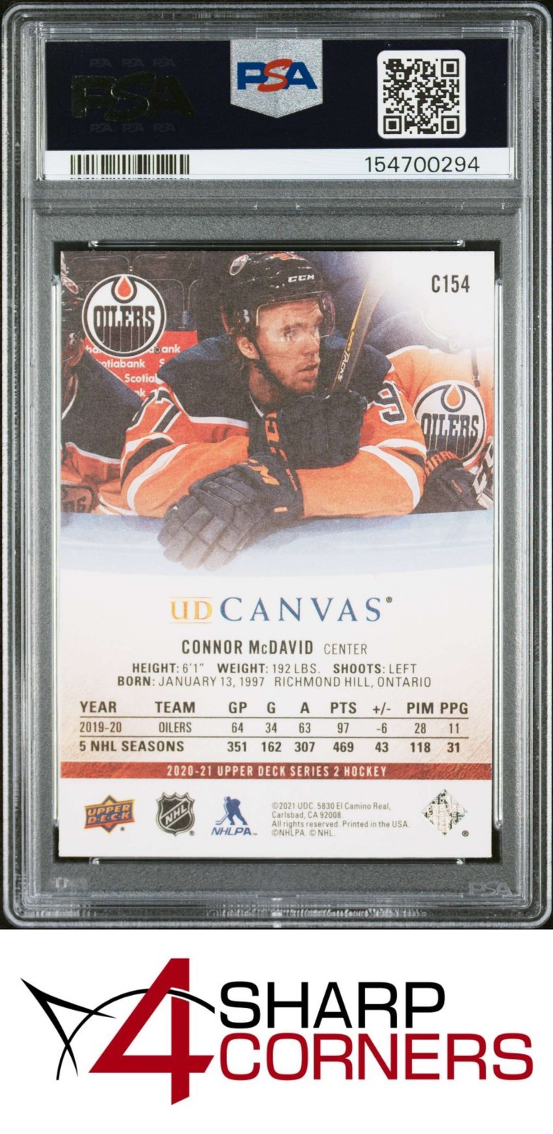2020 UPPER DECK CANVAS #C154 CONNOR McDAVID OILERS PSA 10 view 2