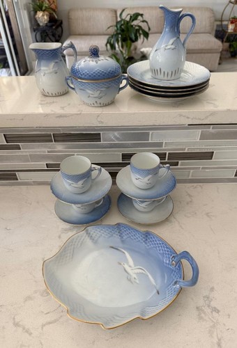 RARE 17 PIECE BING & GRONDAHL SEAGULL AFTERNOON DEMITASSE ESPRESSO COFFEE SET - Picture 7 of 13
