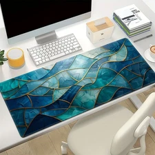15.7x35.4 inch XXL Large Gaming Mouse Pad-Non-Slip Thick Desk Mat with Blue Glas