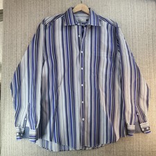 Bugatchi Uomo Shirt Mens Large Blue Gray Stripe Shaped Fit Long Sleeve Dress