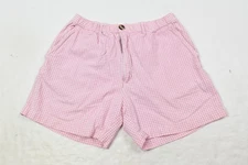 Chubbies Shorts Mens Medium Pink White Gingham Plaid Cotton 5" Elastic Waist