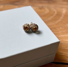 Genuine Pandora November Birthstone Sterling Silver Stud Earrings Topaz