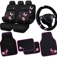 Universal Cloth Butterfly Car Seat Covers Full Set Embroidered Flower Waterp...