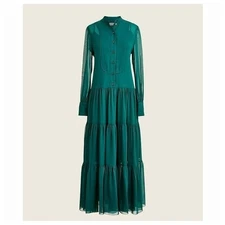 J. Crew Collection Tiered Silk-Chiffon Tuxedo Dress in Dark Spruce