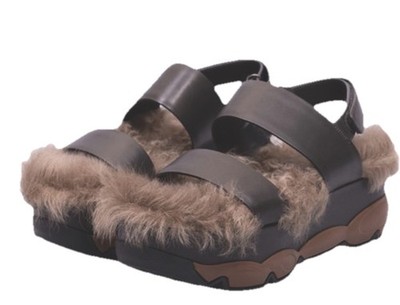 Rare: Brunello Cucinelli Shearling Fur Leather Brown Platform Sandals 40 Superb!