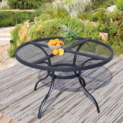 47'' Round Patio Table with Umbrella Hole, Metal Outdoor Dining Table for Garden,