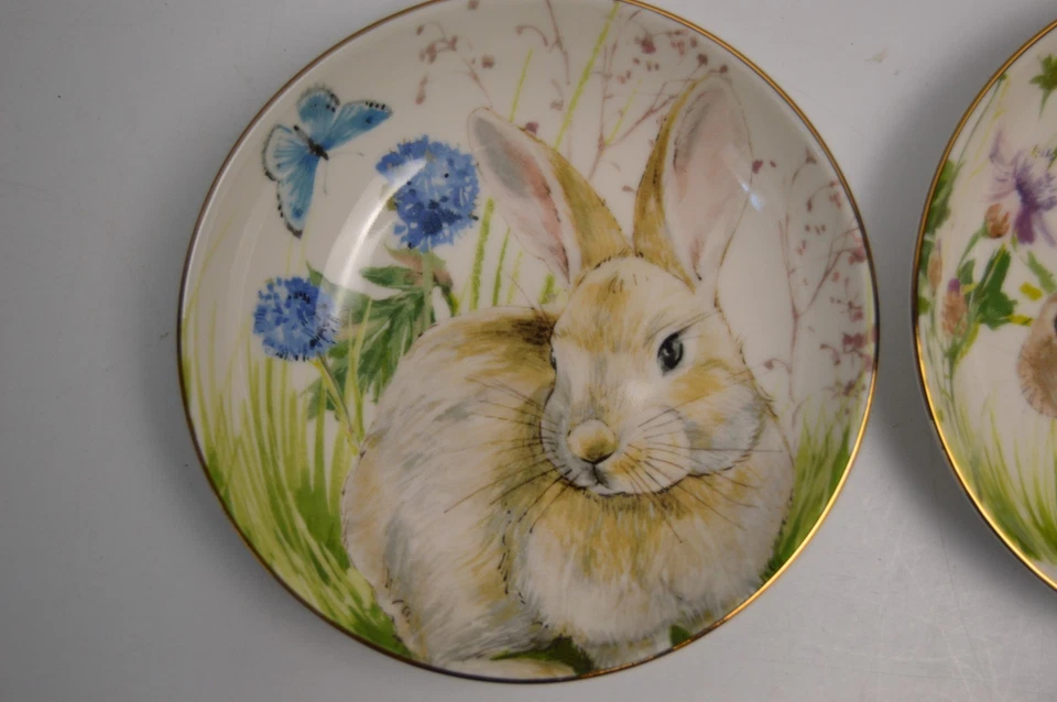 4 Williams Sonoma Floral Prado Conejito Dip Bowl Nuevo Con Etiquetas Nuevo Pascua Primavera Conejo Foto 3 de 4