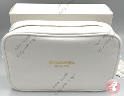 Chanel White Makeup Cosmetics Pouch L. 9