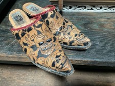 Vintage Hand Tooled Leather Mules Size 10