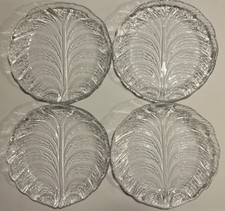 Orrefors Sweden Crystal Eden Leaf Pattern 10 1/4 Dinner Plates Set of 4 MINT