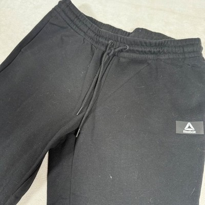 Reebok Black Jogger Sweatpants Athletic Drawstring Logo Size M