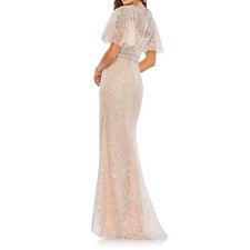 Elegant Bateau Neck Short Sleeves Lace Beaded Satin Belt Full Length Sweep Train
