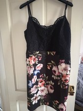 Dorothy Perkins Black Lace Floral Slip Dress Size UK 22 Plus Short Strappy