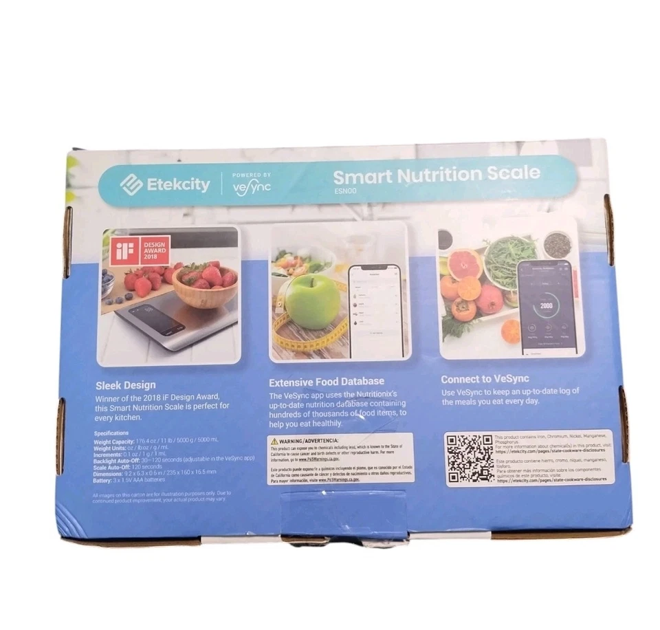 Báscula de nutrición inteligente Etekcity ESN00 con aplicación Bluetooth y datos de alimentos Foto 2 de 4