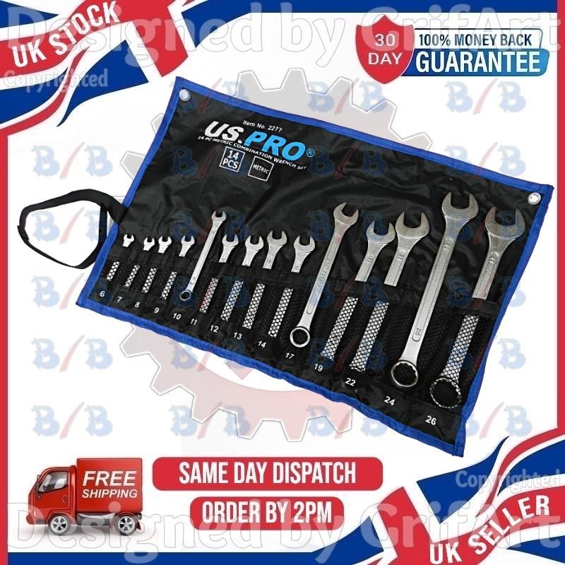 US PRO 14PC METRIC COMBINATION SPANNER SET WRENCH SPANNER OPEN RING 6MM TO 26MM