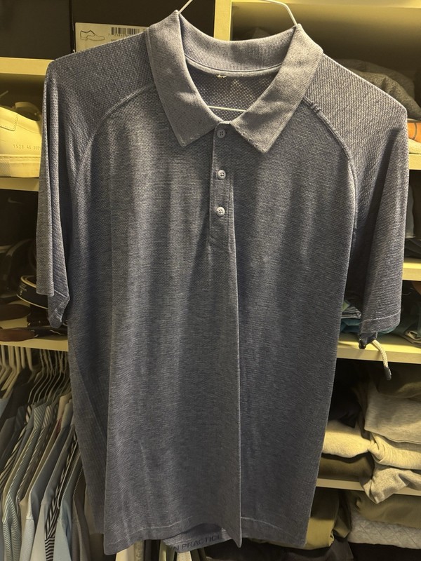 Lululemon Metal Vent Tech Polo Shirt Men's Blue Heathered Short Sleeve Sz XL