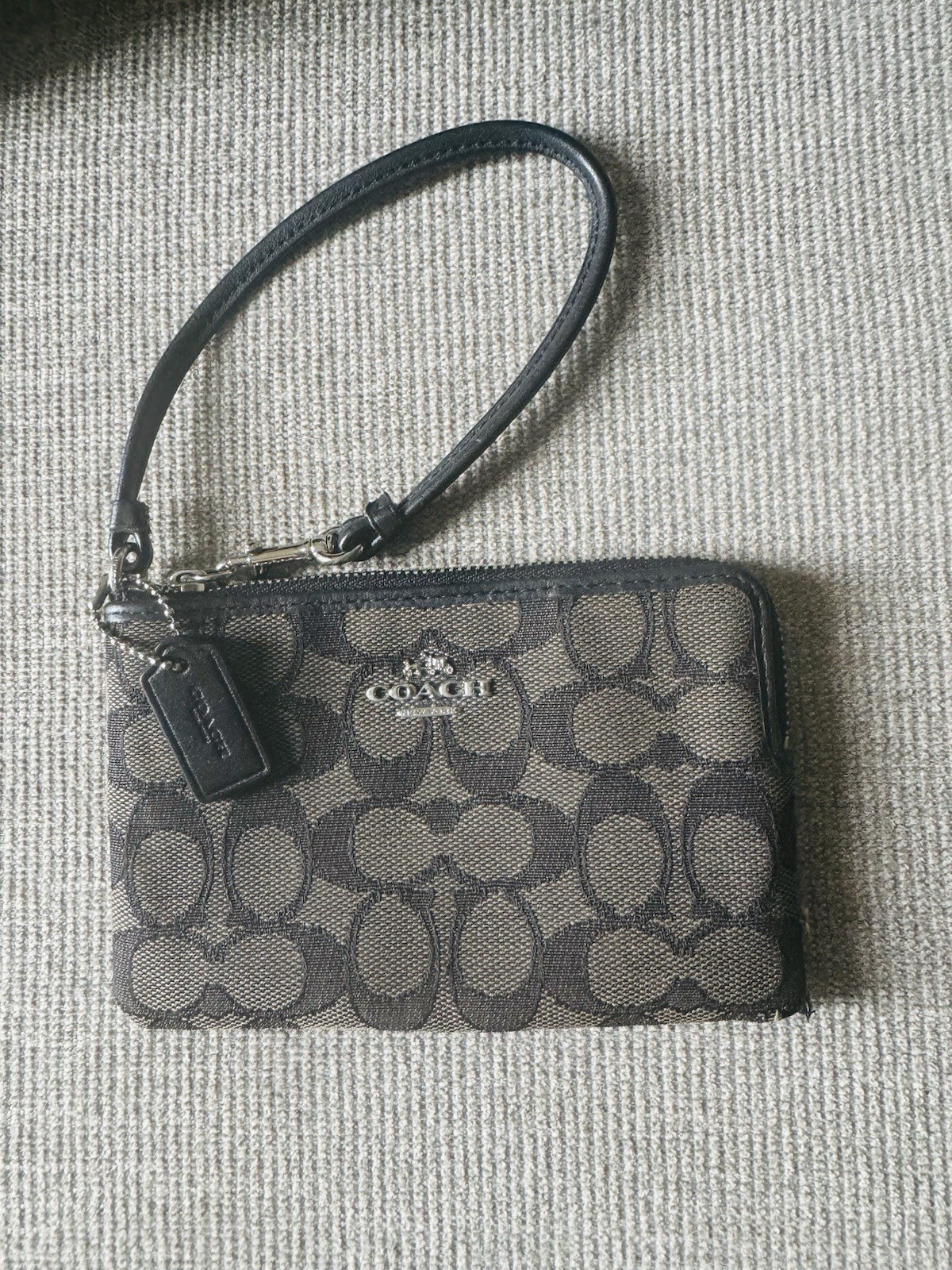 Coach Corner Zip Wristlet Wallet in Beige/Brown with Leather Strap & Signature Canvas