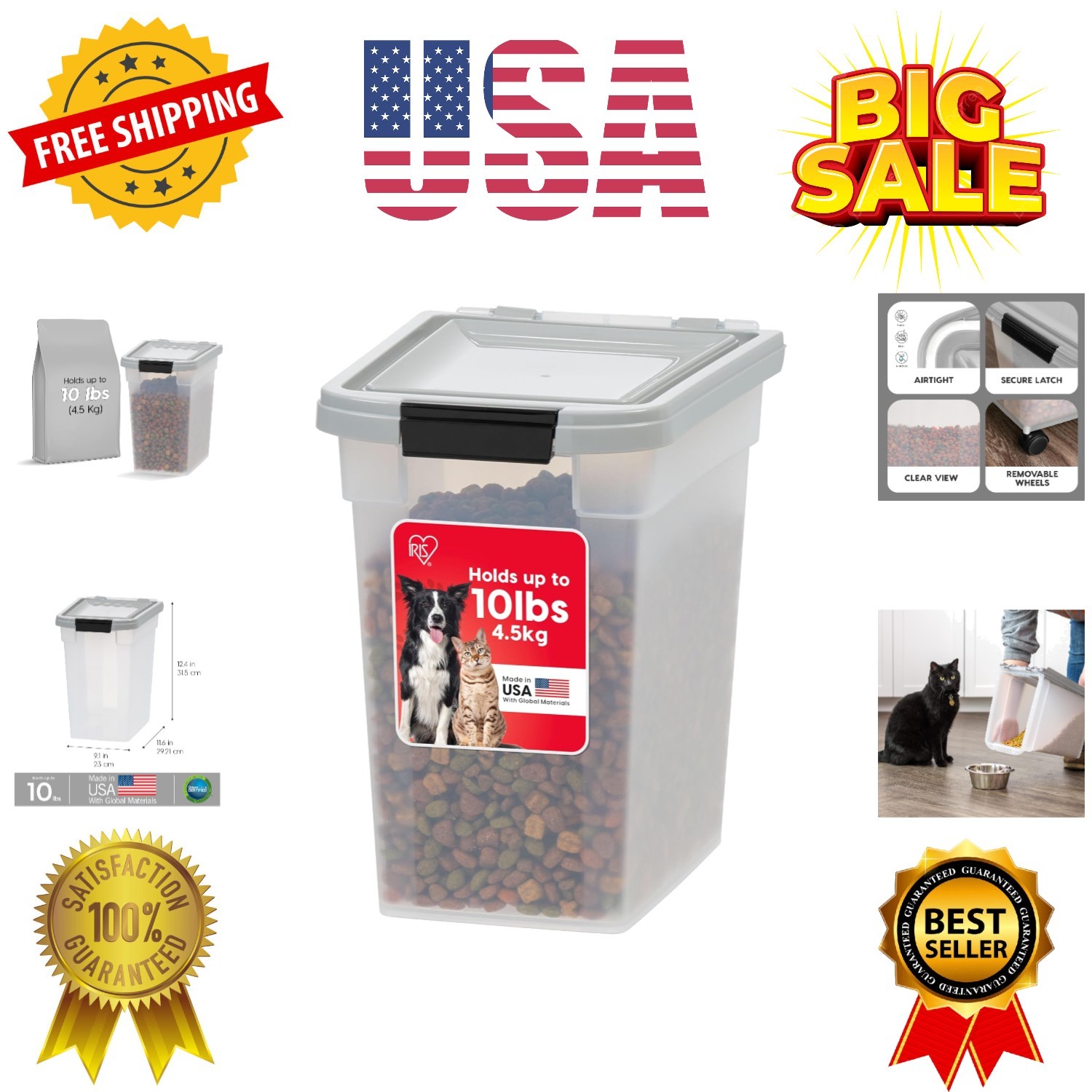 Storage Container, Weatherpro, Up To 10 Lbs, For Dog Cat Bi...