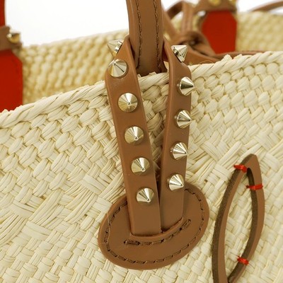 Christian Louboutin Cabata Mini Raffia Basket Bag Beige Spike