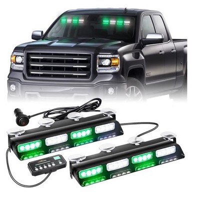 XRIDONSEN Green White Emergency Visor Lights Interior Windshield Strobe Light