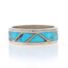Sterling Turquoise Southwestern Eternity Band - 925 Inlay Zig Zag Ring Sz 5 3/4