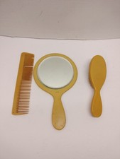 1950s Celluloid Vanity Set Hand Mirror Comb No Missing Teeth,Brush Large