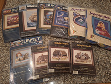 LOT OF 10 NEEDLEPOINT  CROSS STITCH KITS  SUNSET/DIMENSIONS/TAPESTRATIONS ETC