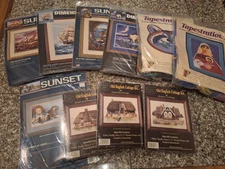 LOT OF 10 NEEDLEPOINT & CROSS STITCH KITS!  SUNSET/DIMENSIONS/TAPESTRATIONS ETC