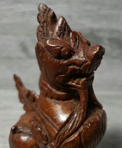 Vintage Pair Chinese Dogs Foo, Brown Hand Carved Wooden, Dragons/Lions Figurines - Picture 8 of 17