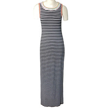 THML Striped Sleeveless Maxi Tank Dress Sz S Embroidered Accents 196H
