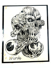vtg Tattoo Shop Flash 19 1990s 90s Weirdo skull skeleton space eyeball blood