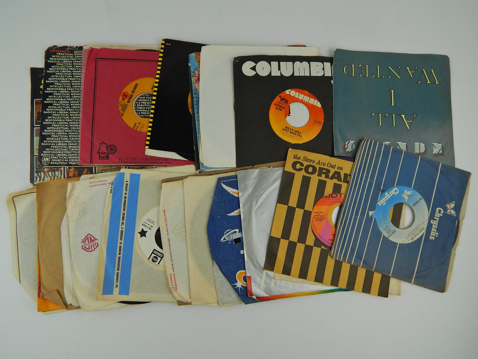 Lot of 20+ Vintage 45 RPM Single Records Alabama Styx Bangles Billy Joel Blondie