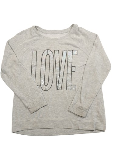 Justice Sweatshirt Girls 2XL Gray Spellout Sweater Sparkly Long Sleeve Logo XXL - Picture 2 of 12