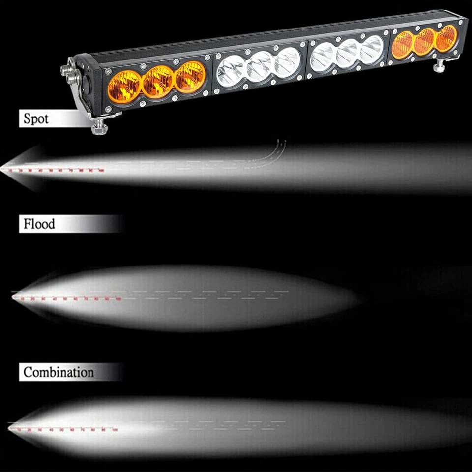 22" 120W LED Light Bar Spot Flood Combo Single Row Amber White Lamp Off-road SUV - Imagem 4 de 4