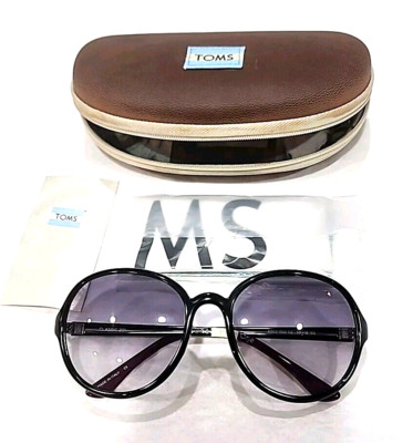 Toms Classic 201 Black Round Oversized Gray Gradient Sunglasses w Case Cloth