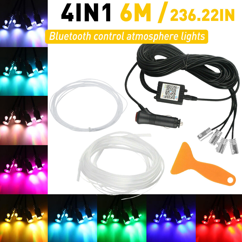 6M RGB LED APP Interior Car Fiber Optic Neon Wire Strip Atmosphere Light Kit D