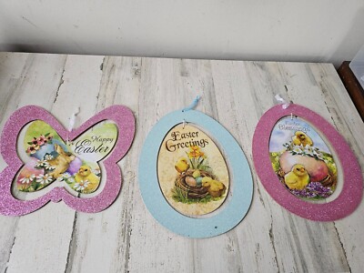 Vintage Greenbrier glitter Easter spring hanging decor bunny chick chicken eggs